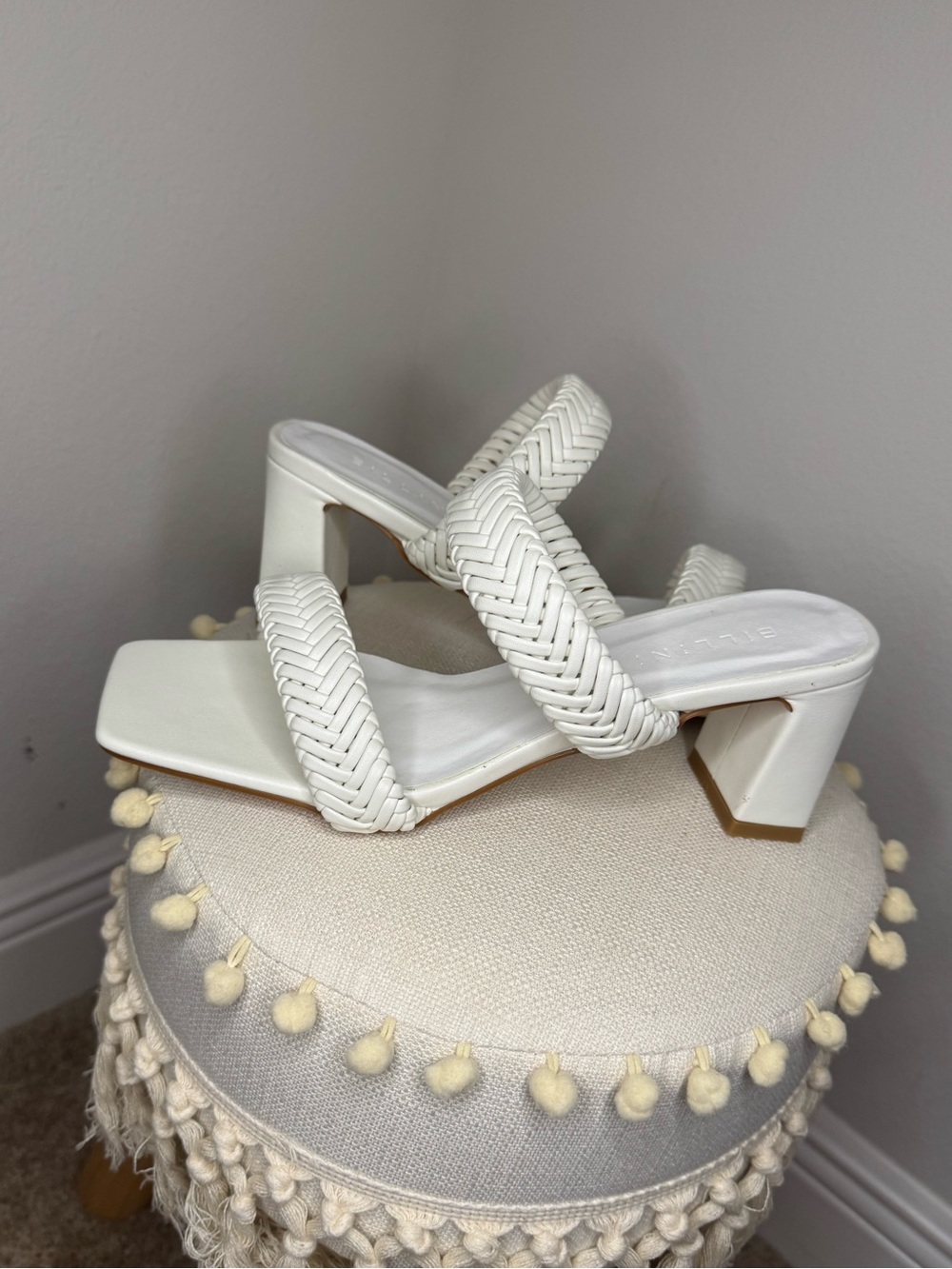 New in Box Billini Block Heel w/ Braided Strap Illora in White Size 8